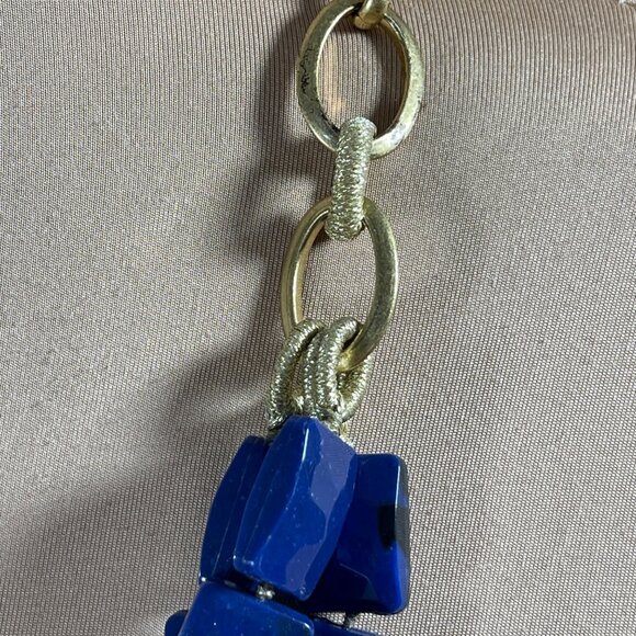 Stella and Dot Bahari Necklace Blue Gold Tone Chunky Statement - Picture 3 of 5